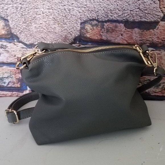 Gray Gold Zip Logo Crossbody Bag - Picture 3 of 6